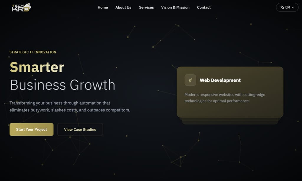 Tech KRD - Digital Solutions - A corporate website for an Iraqi digital agency specializing in bridging local tech talent with global opportunities through innovative web solutions.